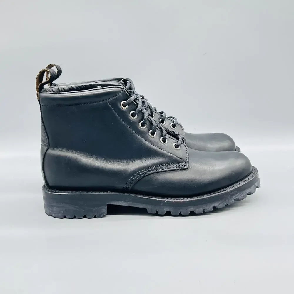 J Crew Boots Mens 9.5 Black Leather Ankle Combat Lace Up Lug Sole Shoes Comfort